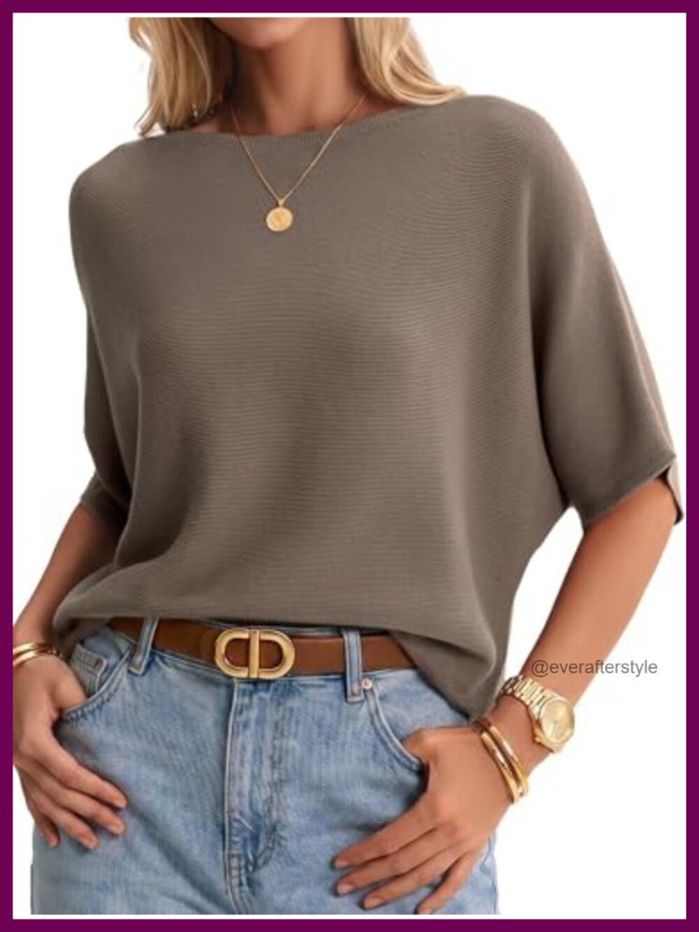 Oversized Batwing Sleeve 100% Cotton Boat Neck Pullover Sweater